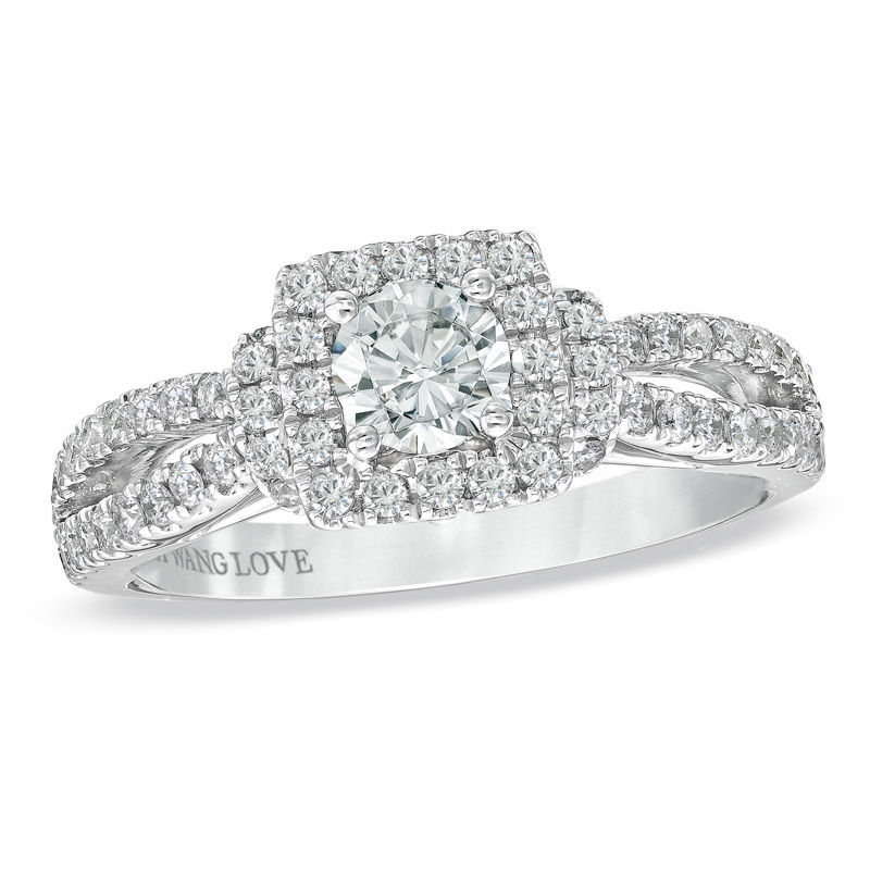 Vera Wang Love Collection 1 CT. T.W. Diamond Frame Split Shank Engagement Ring in 14K White Gold