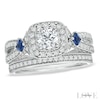 Thumbnail Image 0 of Vera Wang Love Collection 1-1/5 CT. T.W. Diamond and Sapphire Frame Bridal Set in 14K White Gold