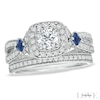 Thumbnail Image 1 of Vera Wang Love Collection 1-1/5 CT. T.W. Diamond and Sapphire Frame Bridal Set in 14K White Gold