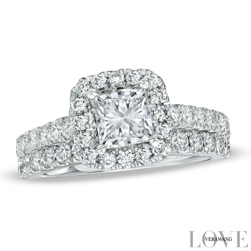 Vera Wang Love Collection 2 CT. T.W. Princess-Cut Diamond Frame Bridal Set in 14K White Gold