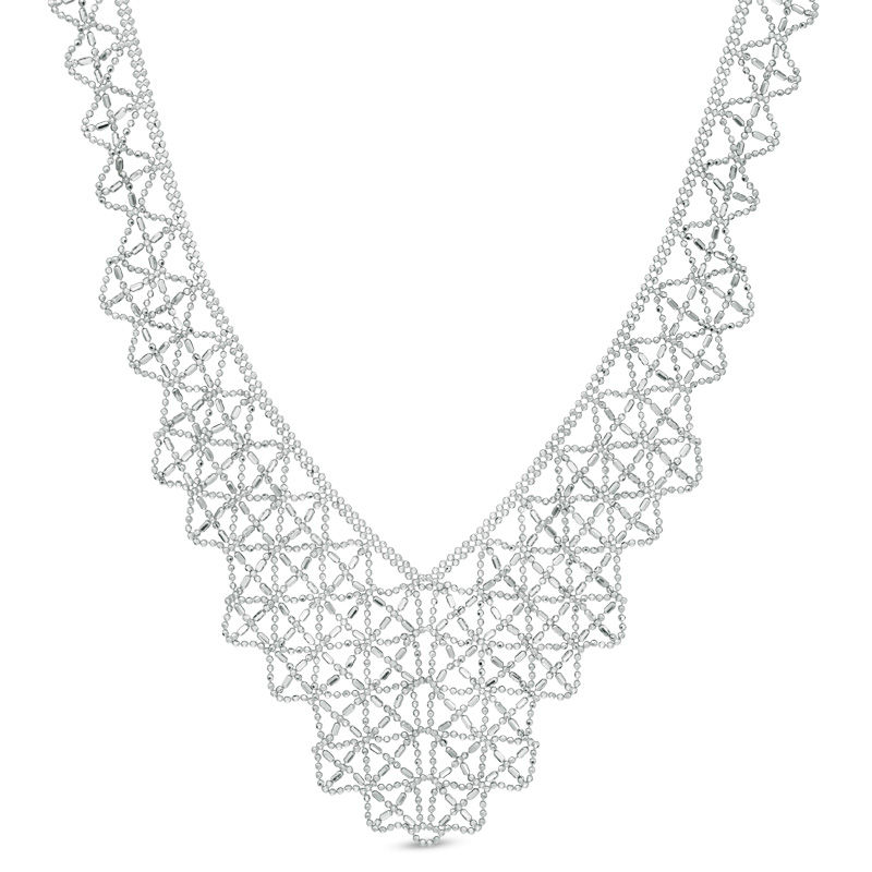 Main Image 1 of Lattice Edge Bib Necklace in Sterling Silver - 17"