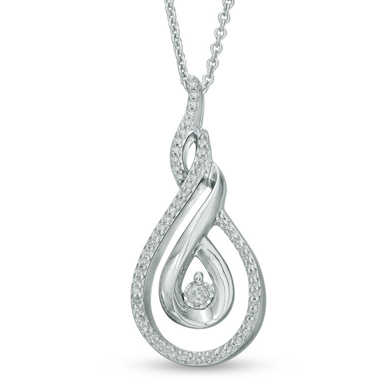 Main Image 1 of 1/6 CT. T.W. Diamond Flame Pendant in Sterling Silver
