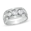 Thumbnail Image 1 of Men's Lab-Created White Sapphire Three Stone Ring in 10K White Gold