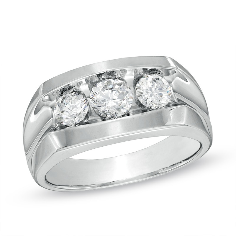 Men's Lab-Created White Sapphire Three Stone Ring in 10K White Gold