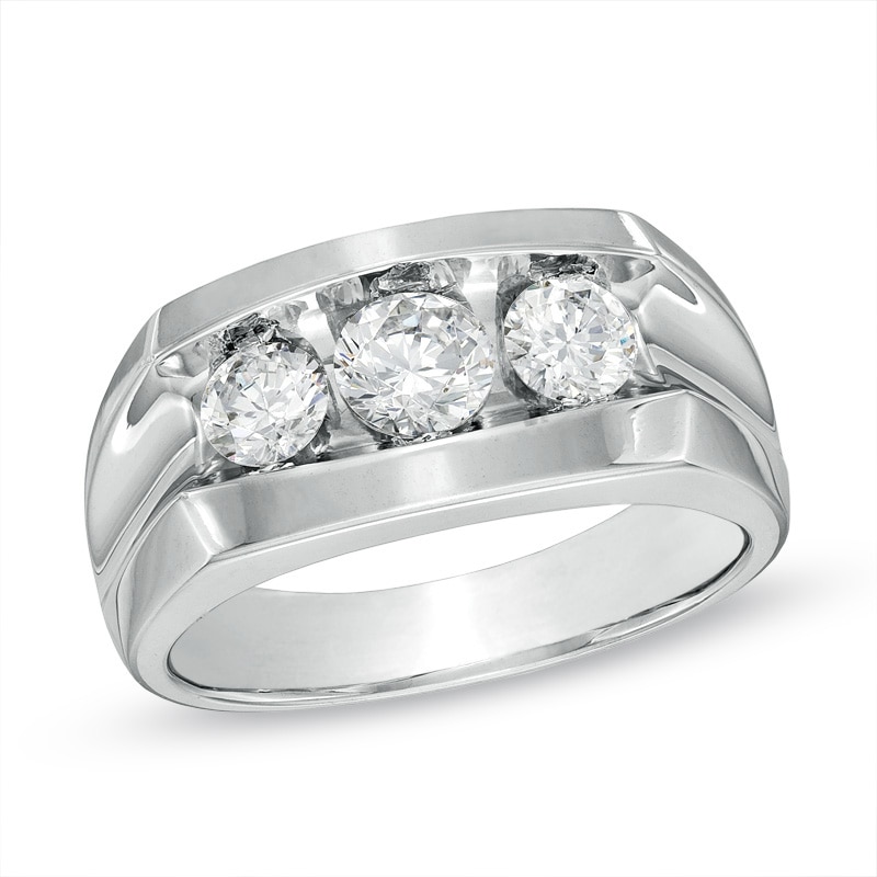 Main Image 1 of Men's Lab-Created White Sapphire Three Stone Ring in 10K White Gold
