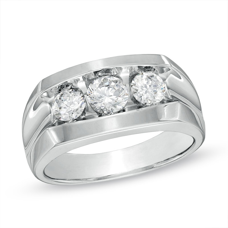 Men's Lab-Created White Sapphire Three Stone Ring in 10K White Gold ...