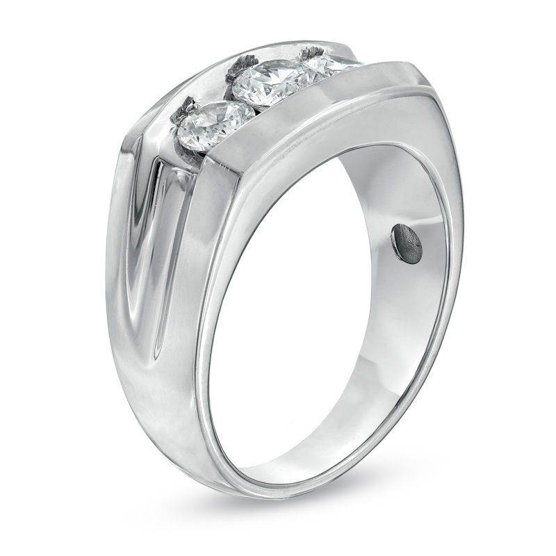 Main Image 2 of Men's Lab-Created White Sapphire Three Stone Ring in 10K White Gold