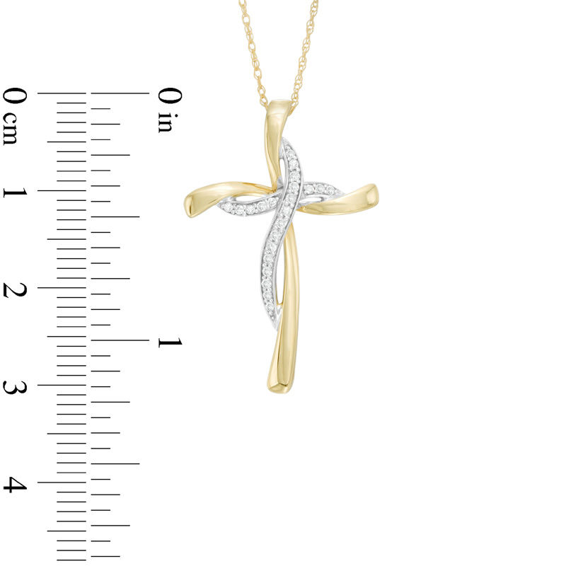 Main Image 2 of 1/10 CT. T.W. Diamond Overlapping Cross Pendant in 10K Two-Tone Gold