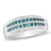 Thumbnail Image 0 of Men's 1/2 CT. T.W. Enhanced Blue Diamond Double Row Band in Sterling Silver