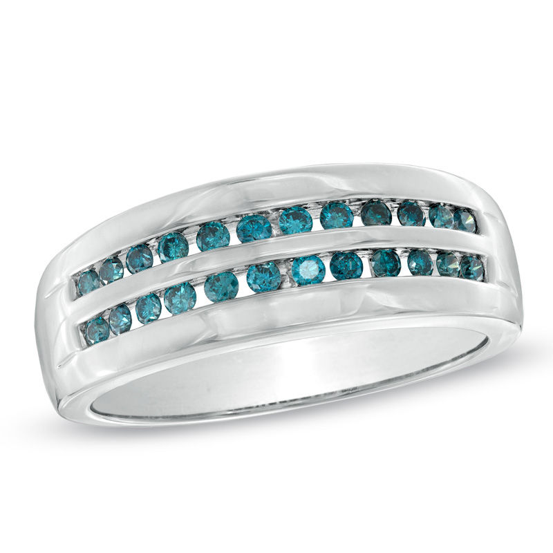 Men's 1/2 CT. T.W. Enhanced Blue Diamond Double Row Band in Sterling Silver