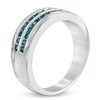 Thumbnail Image 1 of Men's 1/2 CT. T.W. Enhanced Blue Diamond Double Row Band in Sterling Silver