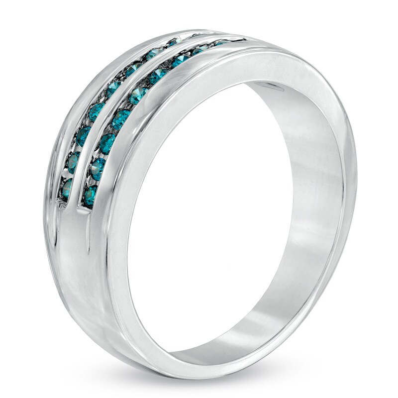 Men's 1/2 CT. T.W. Enhanced Blue Diamond Double Row Band in Sterling Silver