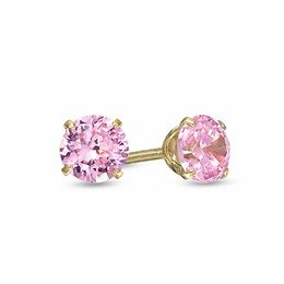Child's 4.0mm Pink Cubic Zirconia Stud Earrings in 14K Gold