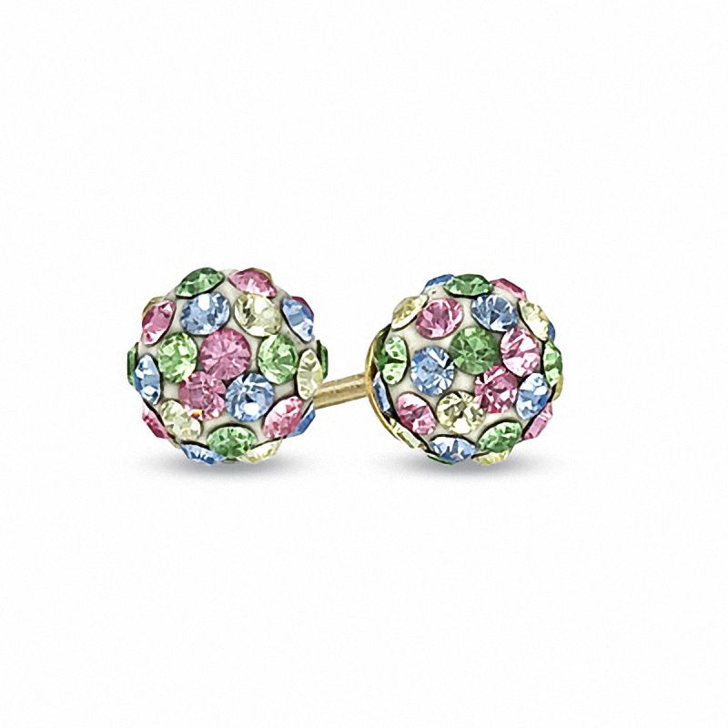 Child's Multi-Color Pastel Crystal Ball Stud Earrings in 14K Gold