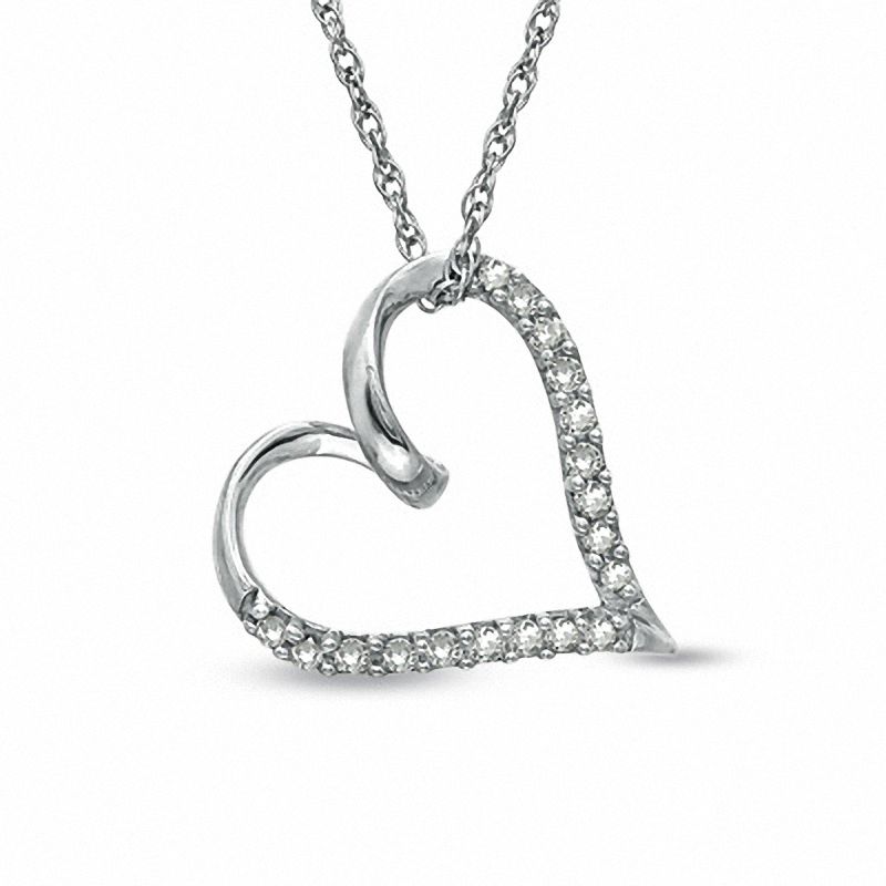 Main Image 1 of 1/10 CT. T.W. Diamond Twirl Tilted Heart Pendant in Sterling Silver