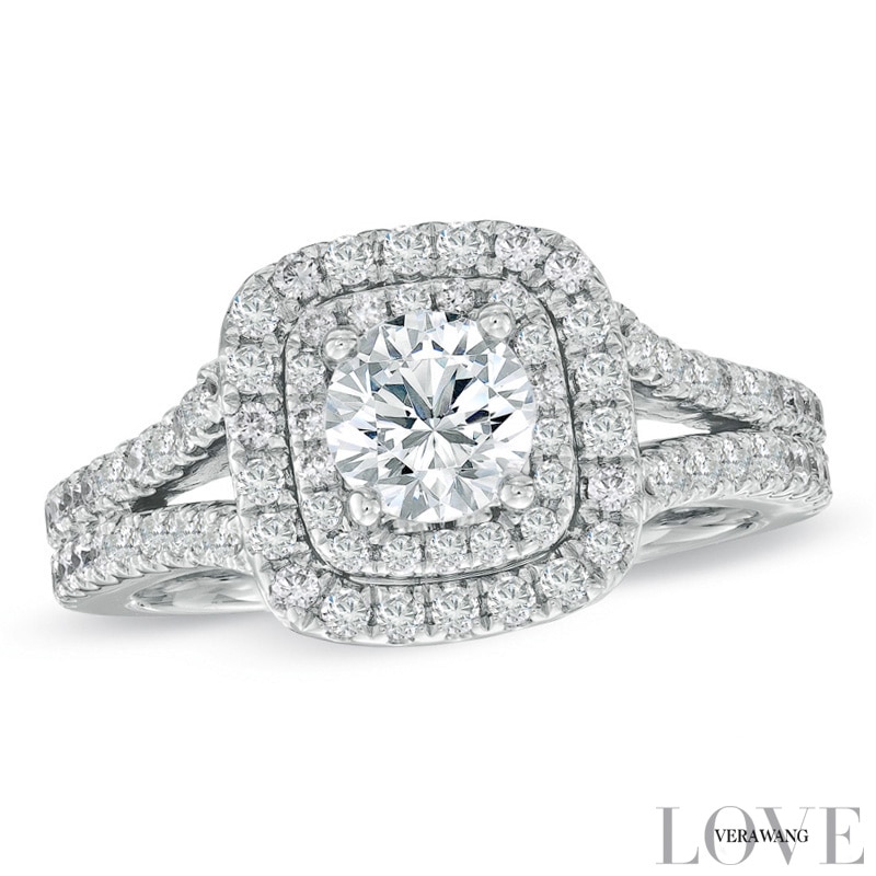 Vera Wang Love Collection 1-1/2 CT. T.W. Diamond Frame Split Shank Engagement Ring in 14K White Gold