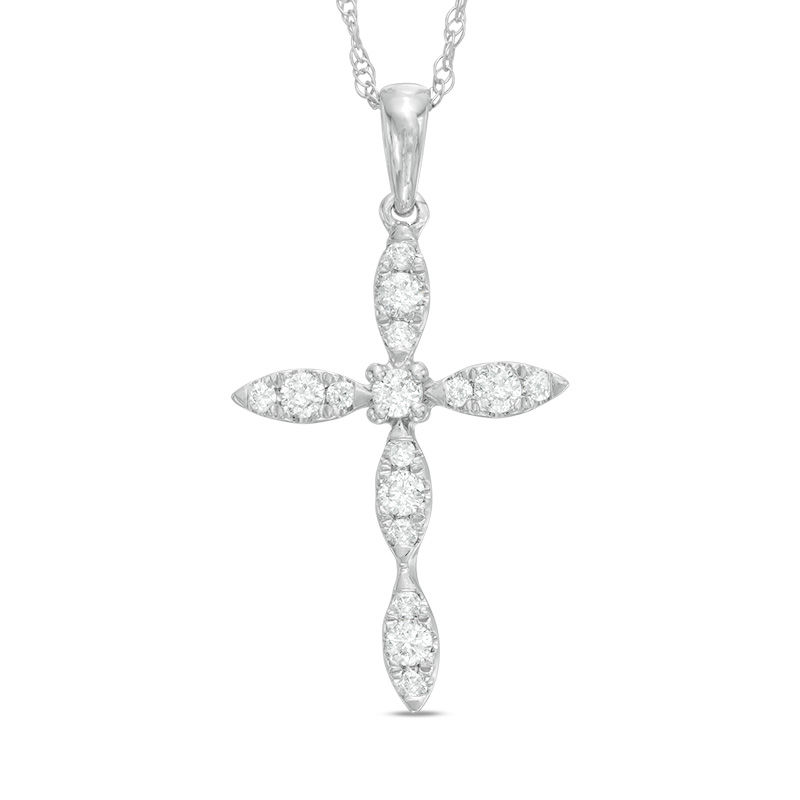 1/5 CT. T.W. Elongated Oval Diamond Cross Pendant in 10K White Gold