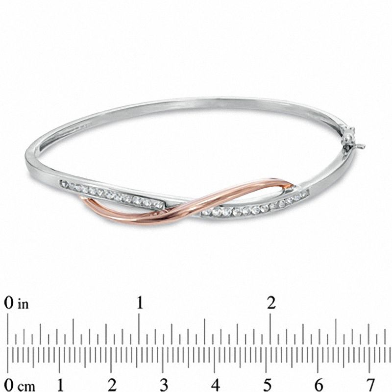 Main Image 2 of Lab-Created White Sapphire Crossover Bangle in Sterling Silver with 14K Rose Gold Plate - 7"