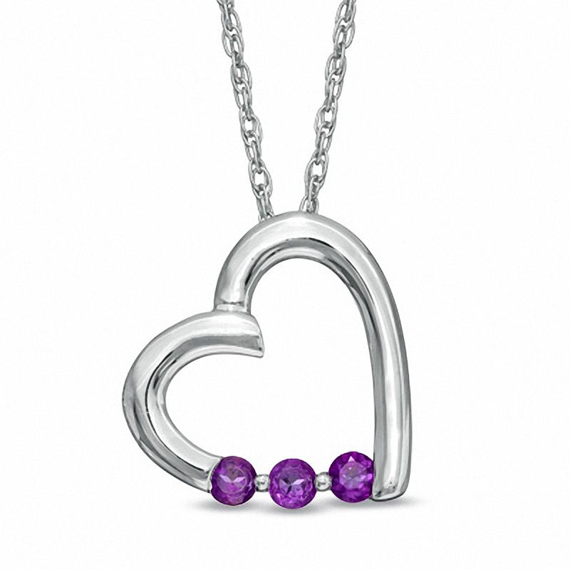Main Image 1 of Amethyst Heart Pendant in Sterling Silver