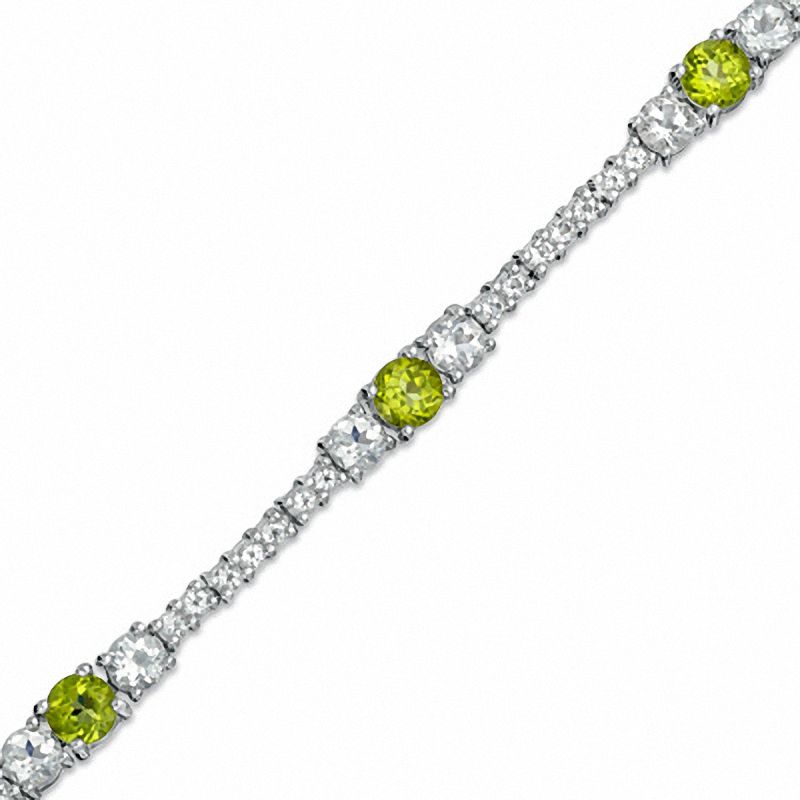 Main Image 1 of White Topaz and Peridot Bracelet in Sterling Silver - 7.25"