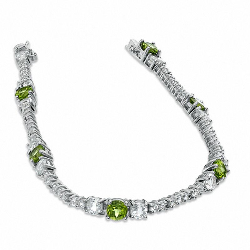 Main Image 2 of White Topaz and Peridot Bracelet in Sterling Silver - 7.25"