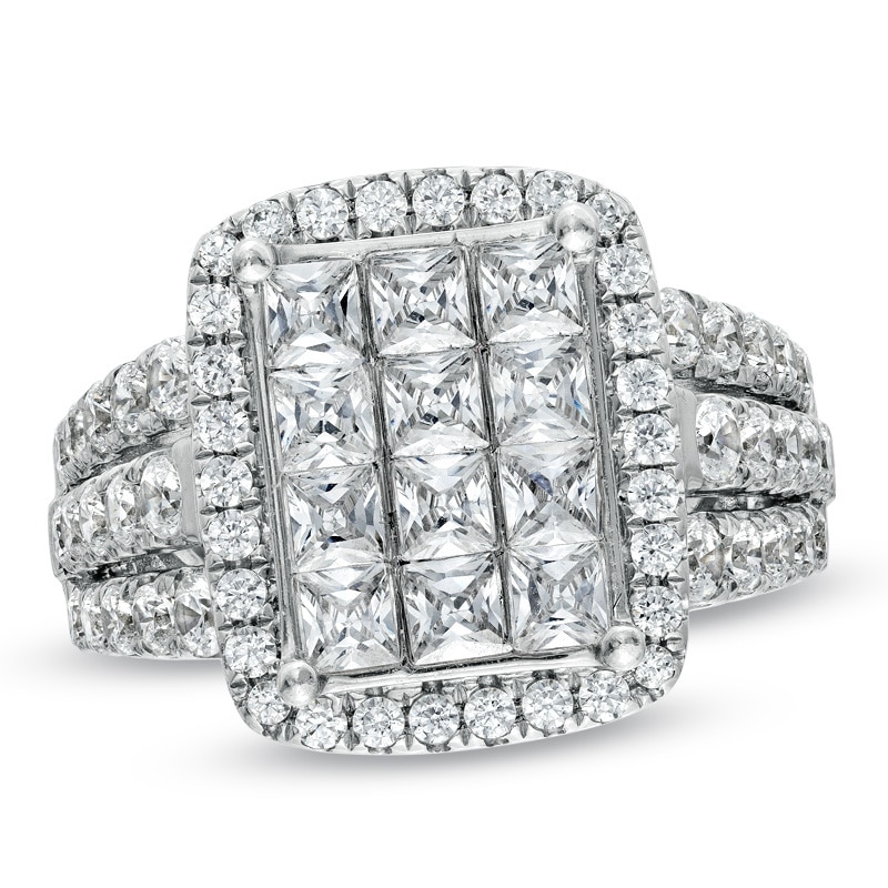 3 CT. T.W. Princess-Cut Composite Diamond Rectangular Frame Ring in 14K White Gold