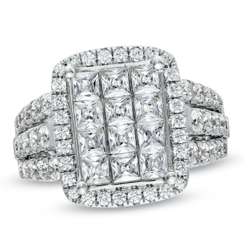 3 CT. T.W. Princess-Cut Composite Diamond Rectangular Frame Ring in 14K White Gold