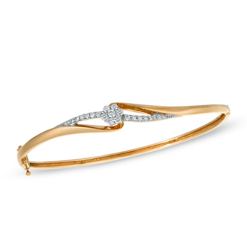 1/2 CT. T.W. Diamond Flower Bypass Bangle in 14K Gold