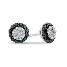 1/4 CT. T.W. Enhanced Black and White Diamond Frame Cluster Stud Earrings in 10K White Gold