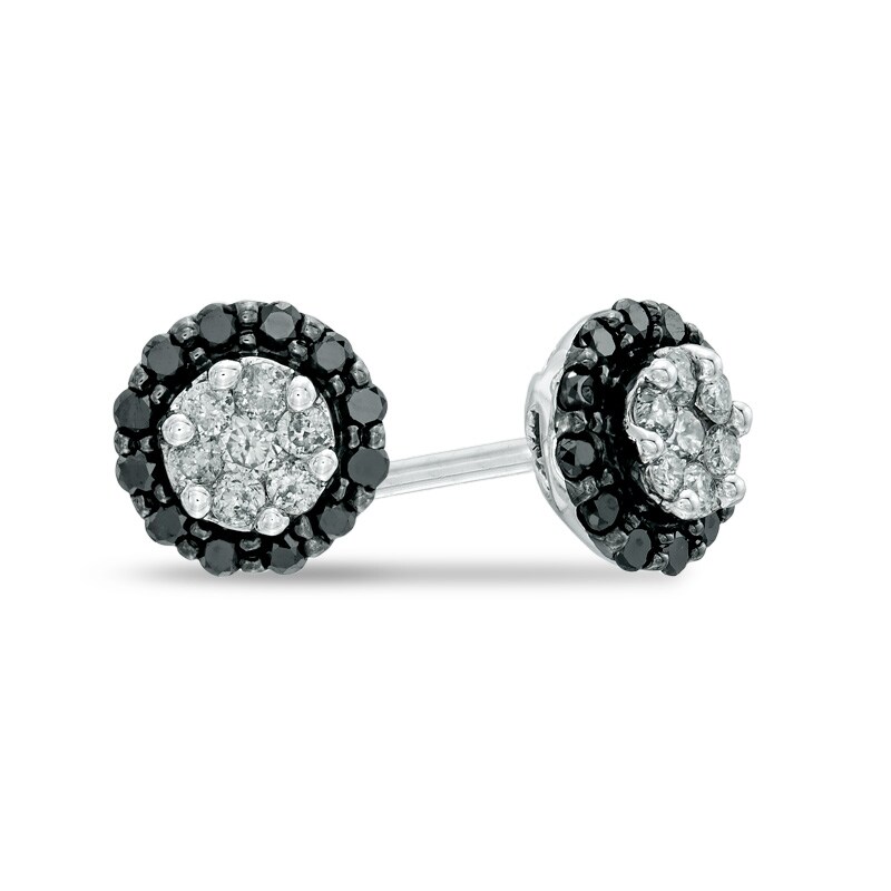 1/4 CT. T.W. Enhanced Black and White Diamond Frame Cluster Stud Earrings in 10K White Gold