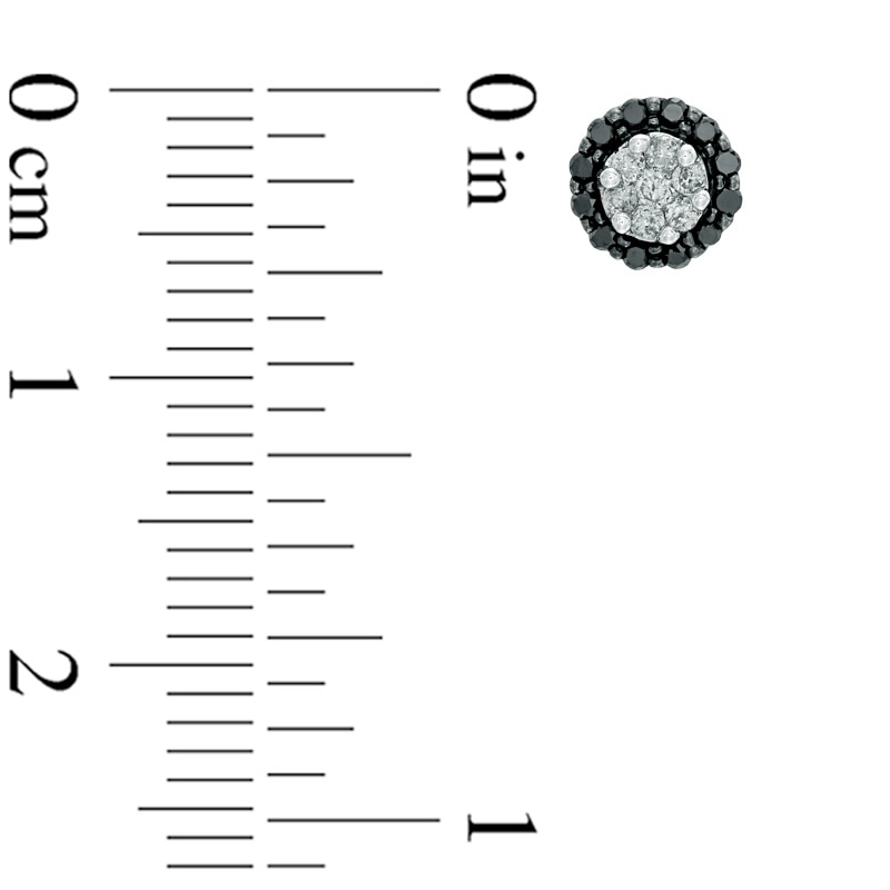 Main Image 2 of 1/4 CT. T.W. Enhanced Black and White Diamond Frame Cluster Stud Earrings in 10K White Gold