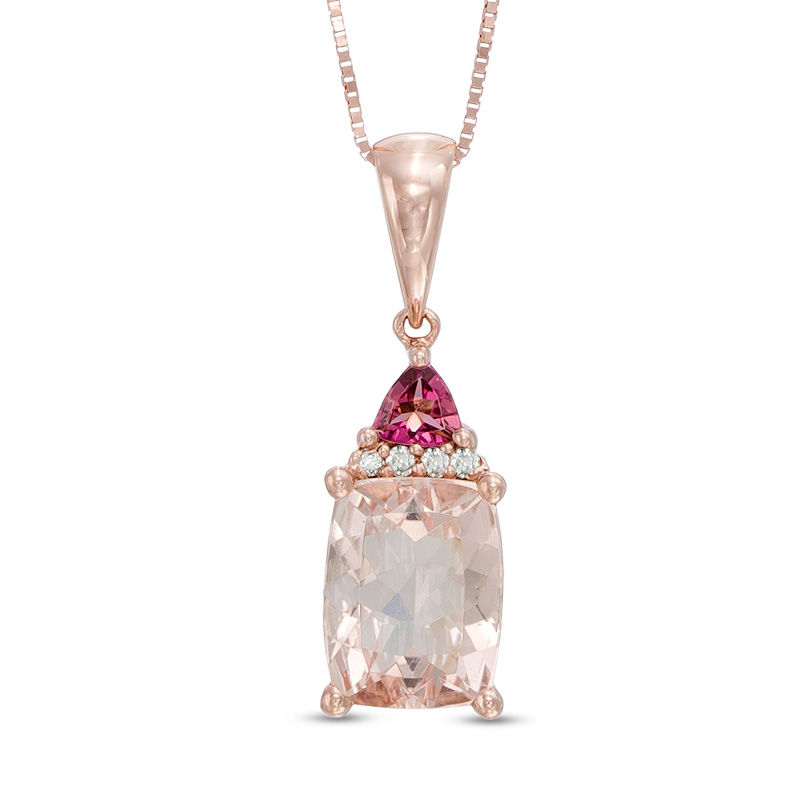 Main Image 1 of Emerald-Cut Morganite and Pink Tourmaline Pendant in 14K Rose Gold