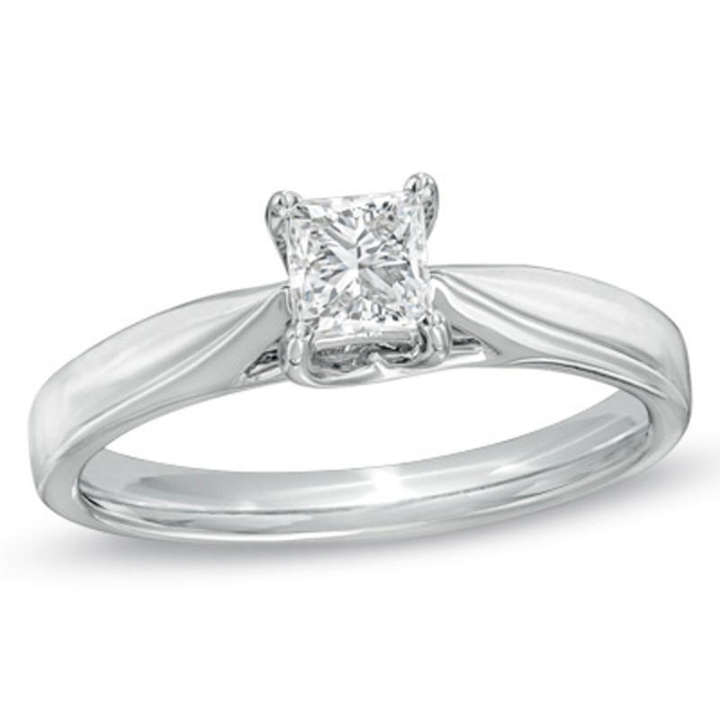 Celebration Ideal 1/2 CT. Princess-Cut Diamond Solitaire Engagement Ring in 14K White Gold (J/I1)