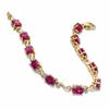 Thumbnail Image 2 of Oval Lab-Created Ruby and Diamond Accent Swirl Bracelet in Sterling Silver with 14K Gold Plate - 7.25"