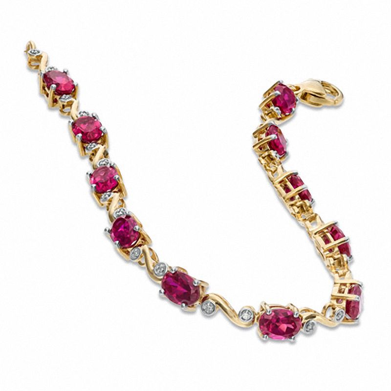 Main Image 2 of Oval Lab-Created Ruby and Diamond Accent Swirl Bracelet in Sterling Silver with 14K Gold Plate - 7.25"