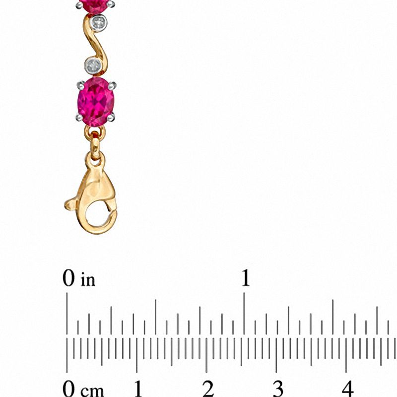 Main Image 3 of Oval Lab-Created Ruby and Diamond Accent Swirl Bracelet in Sterling Silver with 14K Gold Plate - 7.25"
