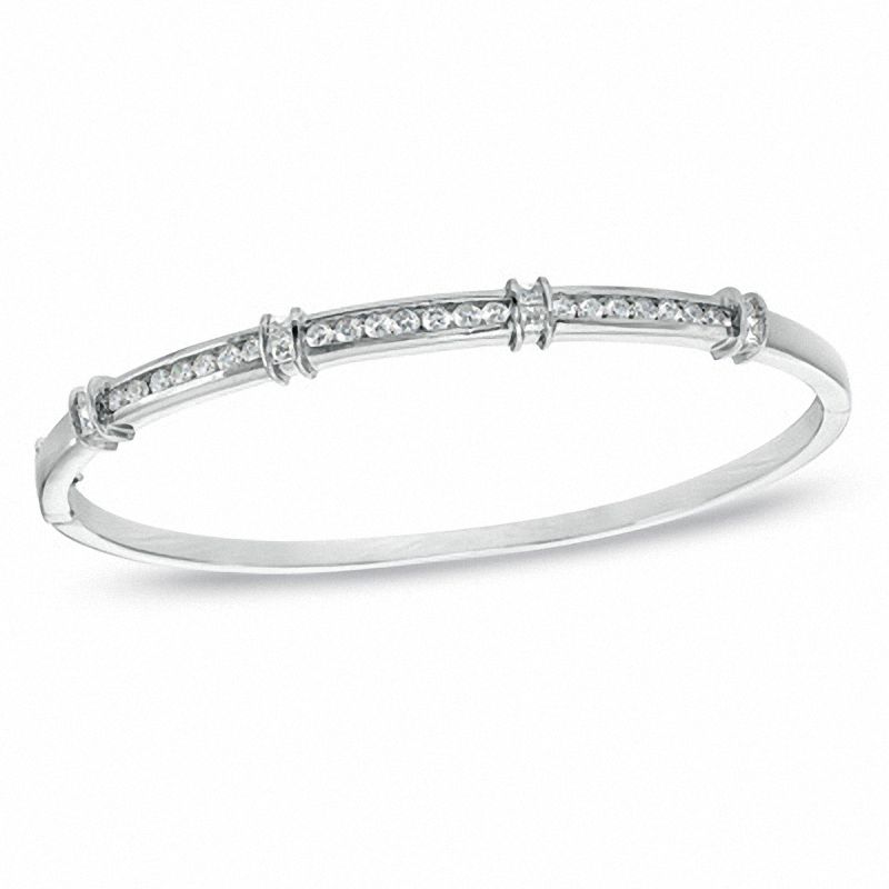 Lab-Created White Sapphire Bangle in Sterling Silver - 7"