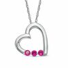 Thumbnail Image 0 of Lab-Created Ruby Three Stone Heart Pendant in Sterling Silver