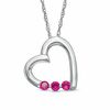 Thumbnail Image 1 of Lab-Created Ruby Three Stone Heart Pendant in Sterling Silver