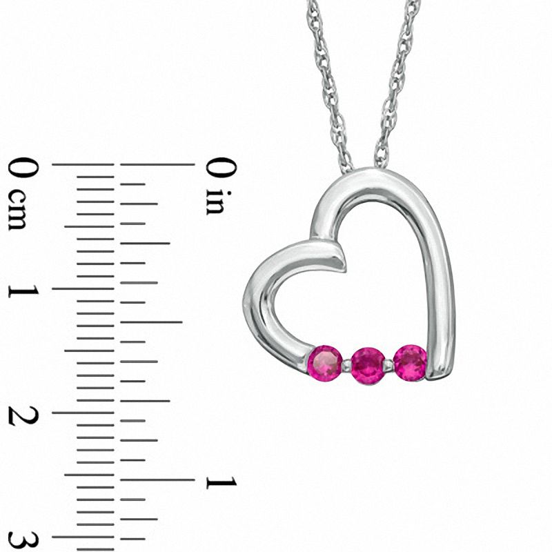 Main Image 2 of Lab-Created Ruby Three Stone Heart Pendant in Sterling Silver