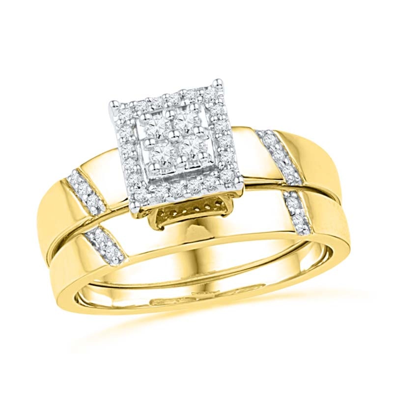 Main Image 1 of 1/6 CT. T.W. Diamond Square Frame Bridal Set in 10K Gold