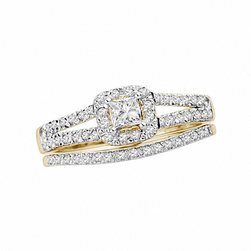 1/2 CT. T.W. Princess-Cut Diamond Bridal Set in 14K Gold