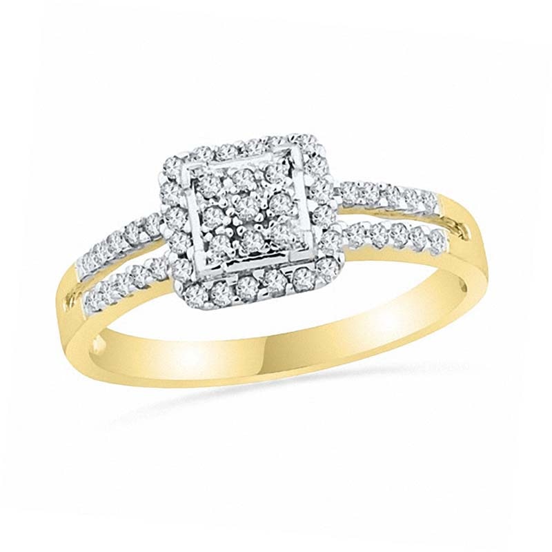 Main Image 1 of 1/4 CT. T.W. Diamond Square Frame Promise Ring in 10K Gold