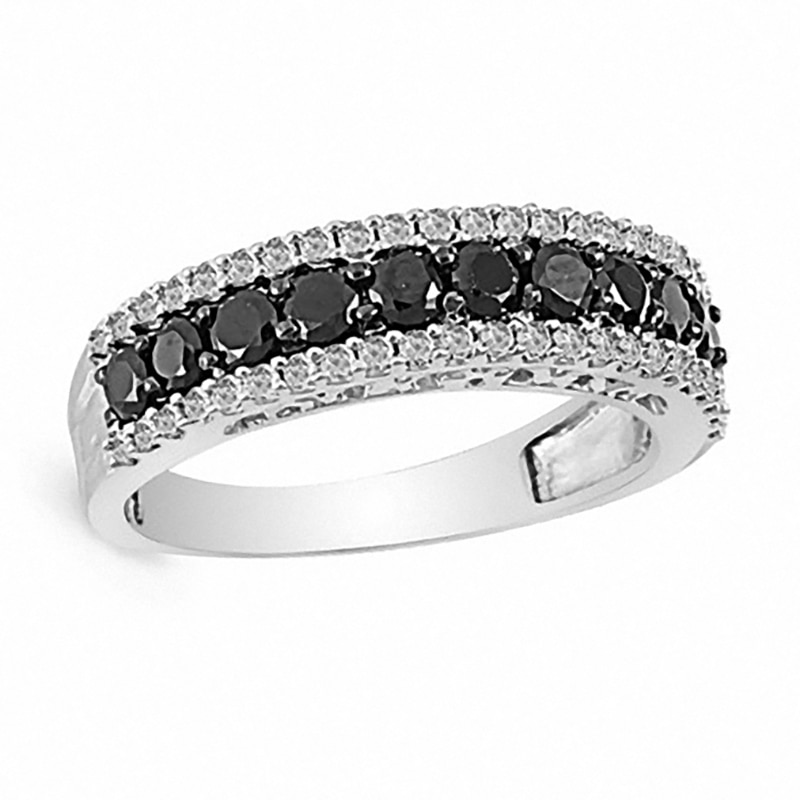 Main Image 1 of 1 CT. T.W. Enhanced Black and White Diamond Stripe Band in 10K White Gold