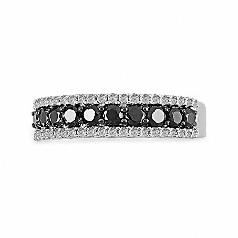 Main Image 2 of 1 CT. T.W. Enhanced Black and White Diamond Stripe Band in 10K White Gold