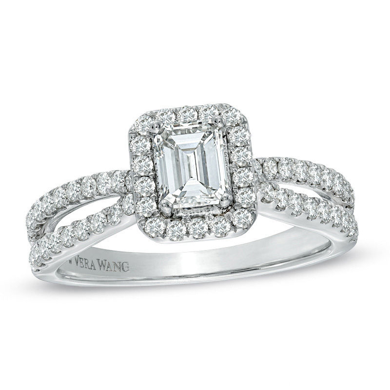 Vera Wang Love Collection 1 CT. T.W. Emerald-Cut Diamond Split Shank Ring in 14K White Gold