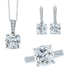 Lab-Created White Sapphire Pendant, Ring and Earrings Set in Sterling Silver - Size 7