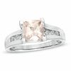 Thumbnail Image 0 of 7.0mm Cushion-Cut Morganite and 1/5 CT. T.W. Diamond Bridge Ring in 14K White Gold