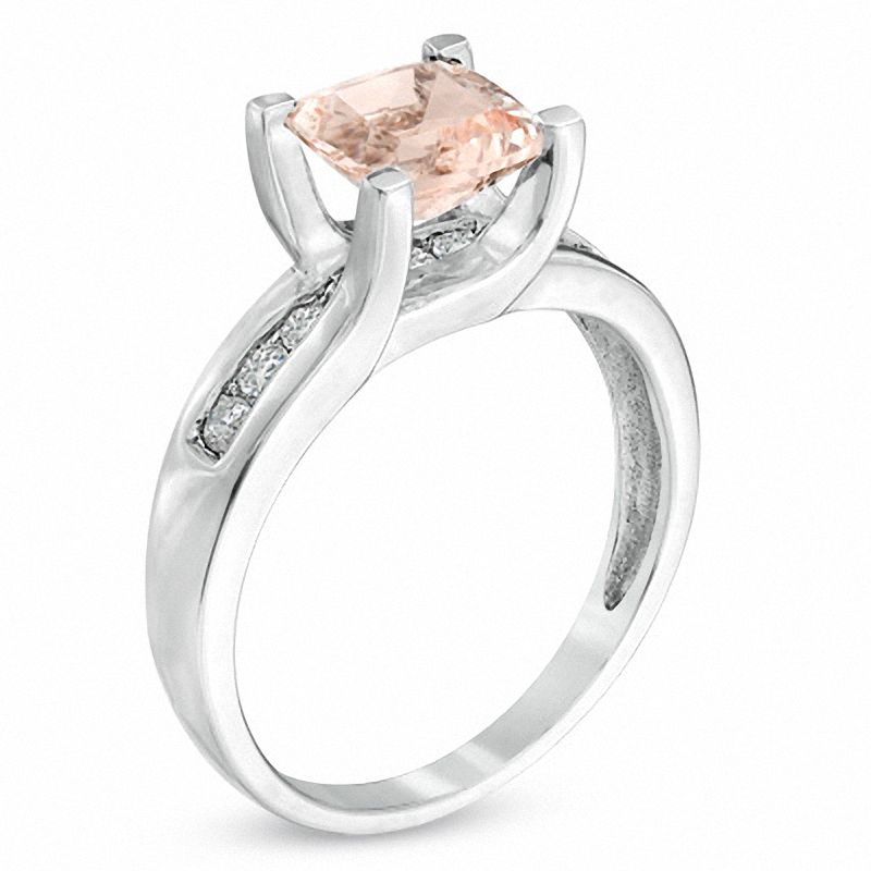 7.0mm Cushion-Cut Morganite and 1/5 CT. T.W. Diamond Bridge Ring in 14K White Gold