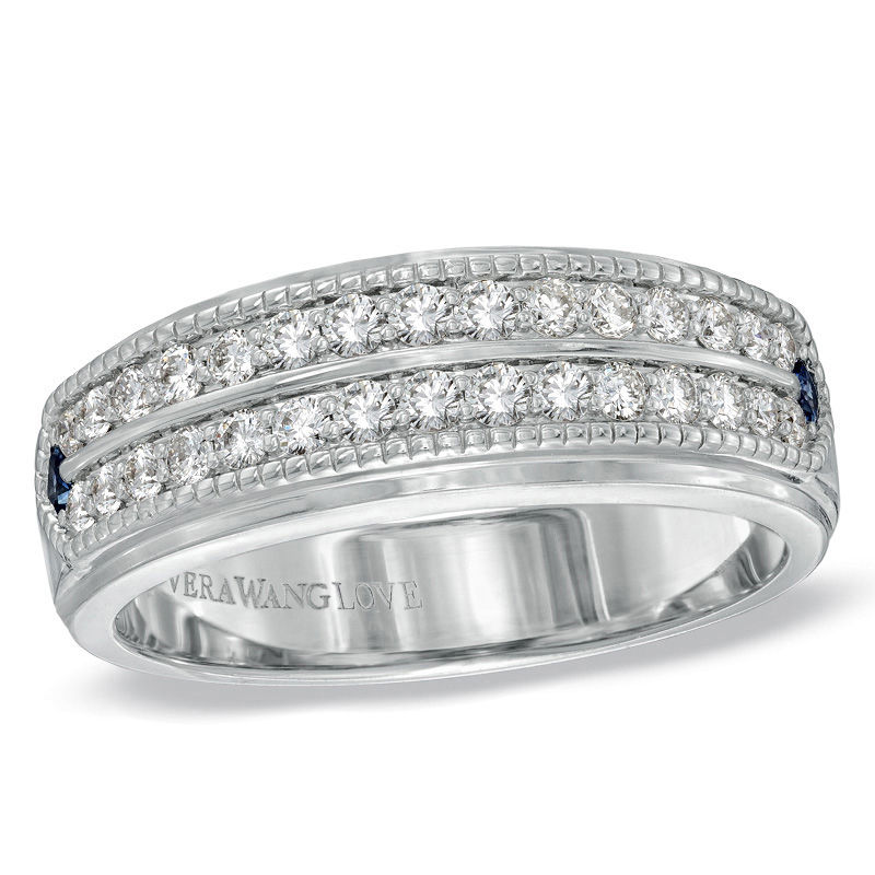 Vera Wang Love Collection Men's 5/8 CT. T.W. Diamond Double Row Wedding Band in 14K White Gold